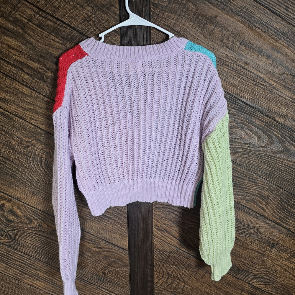 Dreamers By Debut Colorblock Cropped Knit Hoodie Size Medium - Picture 5 of 6
